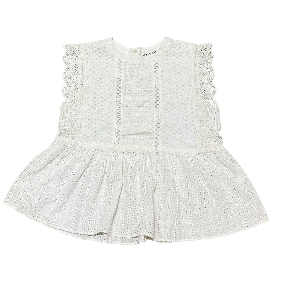 Attic Salt White Eyelet Cutout Scalloped Sleeveless Cotton Blouse Size Medium